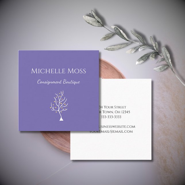 Whimsical Tree of Life Drawing Boho Purple  Square Business Card (Creator Uploaded)
