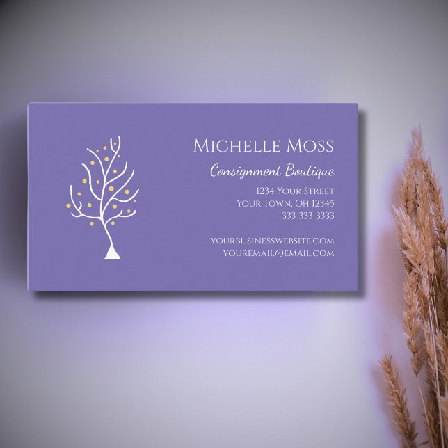 Whimsical Tree of Life Drawing Lavender Purple  Business Card (Creator Uploaded)