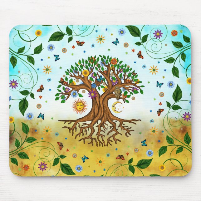 Whimsical Tree of Life - Yggdrasil Mouse Pad (Front)
