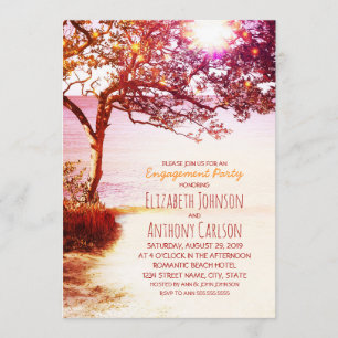 Whimsical Tree Sunset Beach Engagement Party Invitation