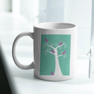 Whimsical Tree with Purple Birds Art Coffee Mug