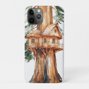 Whimsical Treehouse Watercolor Design Art iPhone 11 Pro Case