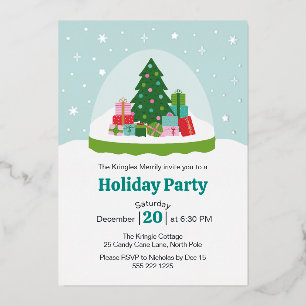 Whimsical Trees and Gifts Snow Globe in Aqua Blue