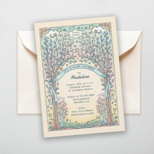 Whimsical Trees and Stars Pastel Sweet Baby Shower Invitation