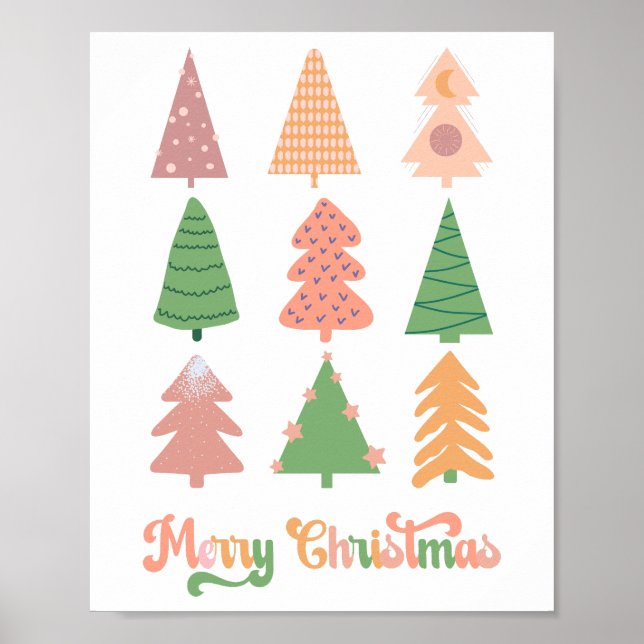 Whimsical Trees Groovy Merry Christmas Poster (Front)
