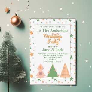 Whimsical Trees Pastel BOHO Christmas Party Invitation