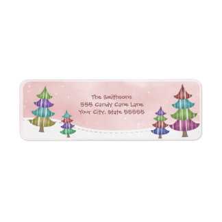 Whimsical Trees Pink Snow Sky Return Address Label