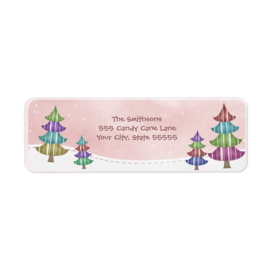 Whimsical Trees Pink Snow Sky Return Address Label