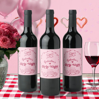 Whimsical Trendy Galentine's Girls Night Party Wine Label