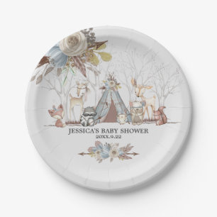 Whimsical Tribal Woodland Animals Baby Boy Shower Paper Plate