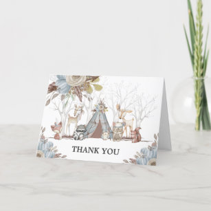 Whimsical Tribal Woodland Animals Baby Shower Boy Thank You Card