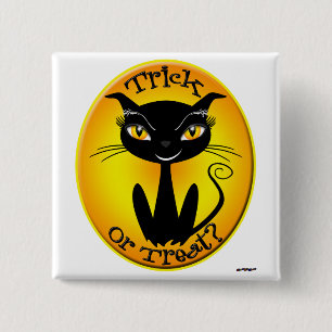 Whimsical Trick or Treat? Cat 15 Cm Square Badge