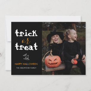 Whimsical Trick or Treat Script Halloween Photo Holiday Card
