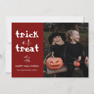 Whimsical Trick or Treat Script Halloween Photo Holiday Card