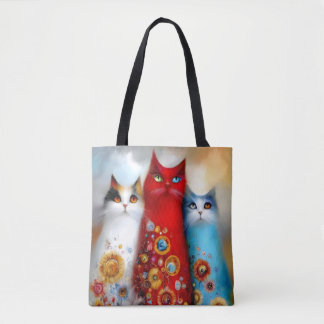 Whimsical Trio of Cats Tote Bag