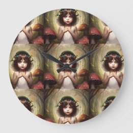 whimsical trippy mushroom lovers large clock
