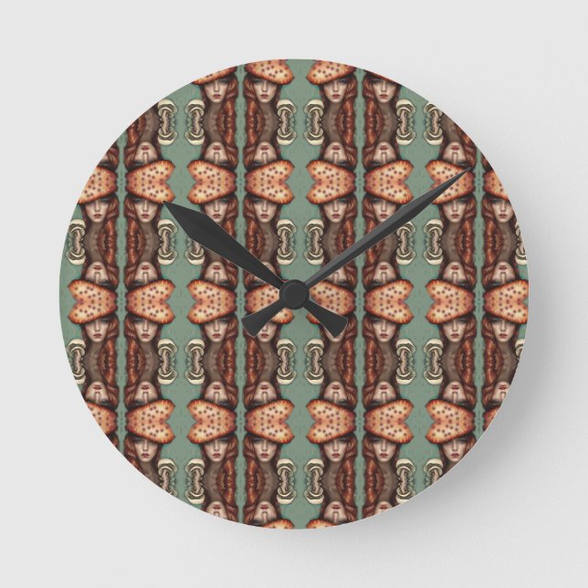 whimsical trippy mushroom lovers  round clock (Front)