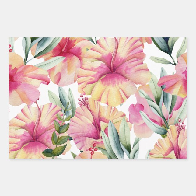 Whimsical Tropical Art Wrapping Paper Sheet (Front)