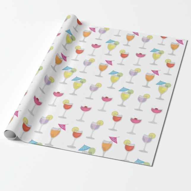 Whimsical Tropical Colourful Cute Cocktail Drinks Wrapping Paper (Unrolled)