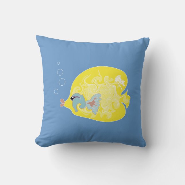 Whimsical Tropical Fish Ocean Art Cushion (Front)