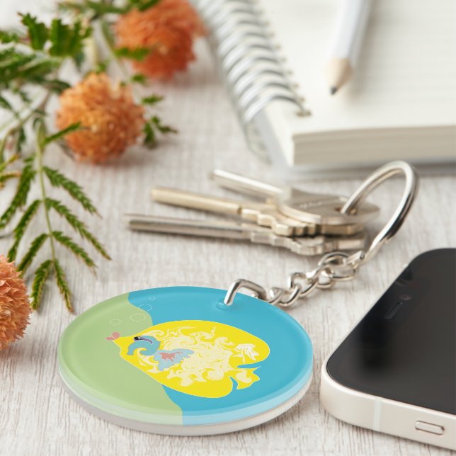 Whimsical Tropical Fish Ocean Art Key Ring (Front Right)