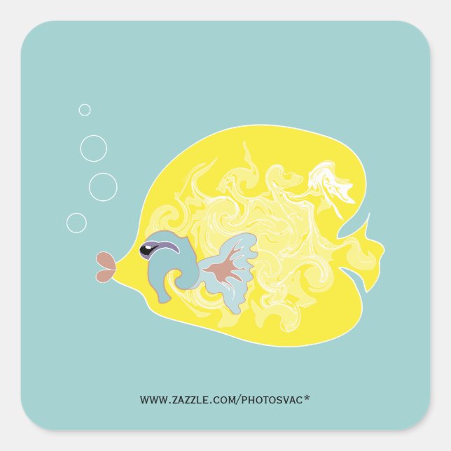 Whimsical Tropical Fish Ocean Art Square Sticker (Front)
