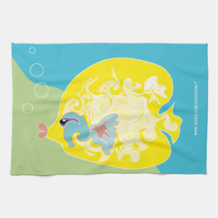 Whimsical Tropical Fish Ocean Art Tea Towel