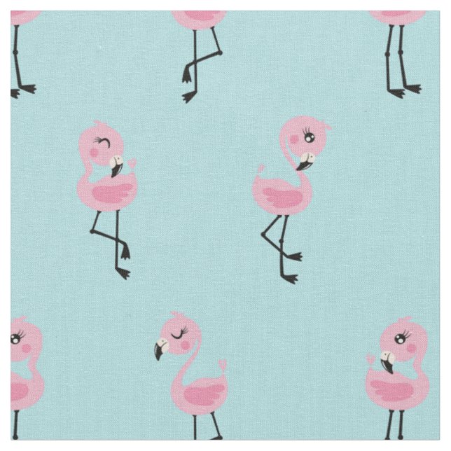 Whimsical tropical flamingos fabric (Close Up)