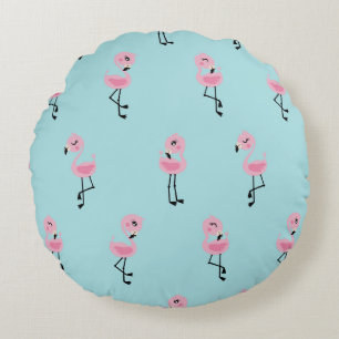 Whimsical tropical flamingos round cushion