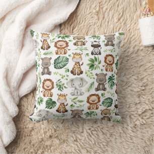 Whimsical Tropical Jungle Safari Wild Animals Cushion