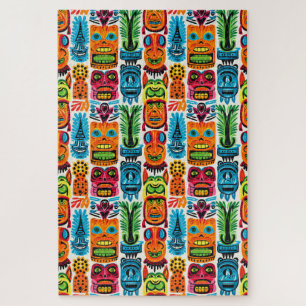 Whimsical Tropical Tiki Masks Jigsaw Puzzle
