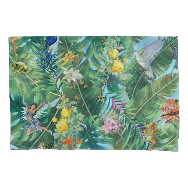 Whimsical Tropical World of Fairies, & Butterflies Pillowcase (Front)