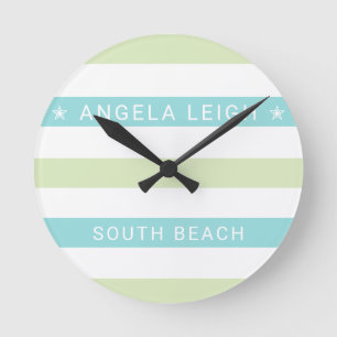Whimsical Tropics Cabana Stripes Round Clock