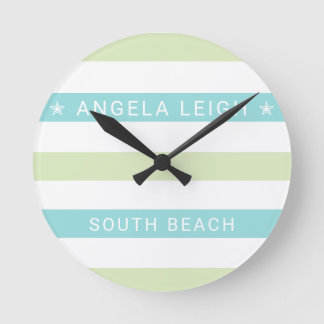 Whimsical Tropics Cabana Stripes Round Clock