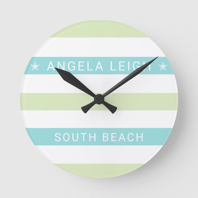 Whimsical Tropics Cabana Stripes Round Clock (Front)