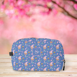 Whimsical Trumpet Bunny & Pink Floral Custom Name Dopp Kit