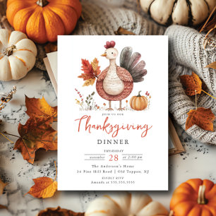 Whimsical Turkey Thanksgiving Invitation