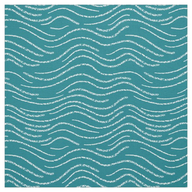 Whimsical Turquoise White Wavy Striped Scribbles Fabric (Swatch)