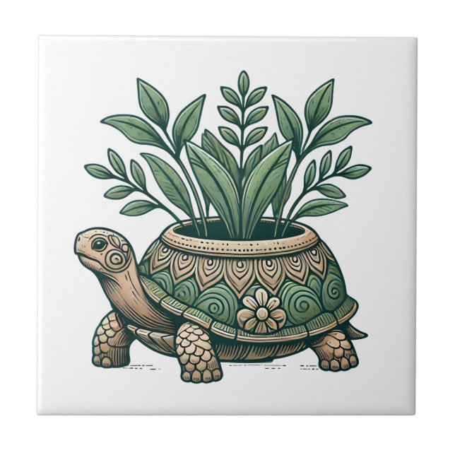 Whimsical Turtle Ceramic Tile (Front)