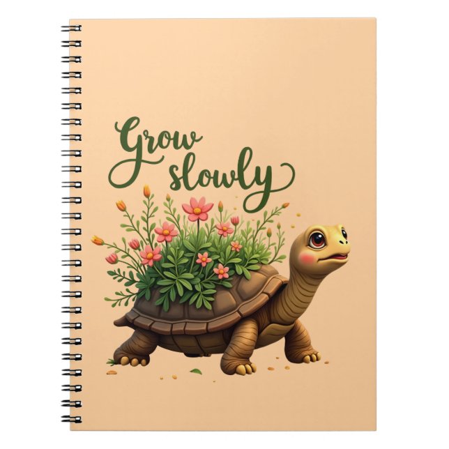 Whimsical Turtle Floral Notebook – Grow Slowly Ins (Front)