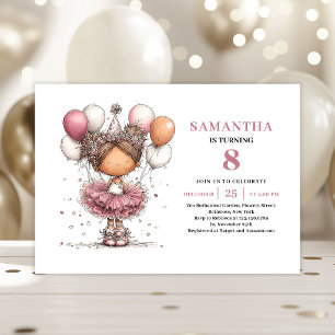 Whimsical Tutu Girl 8th Birthday Invite Pink