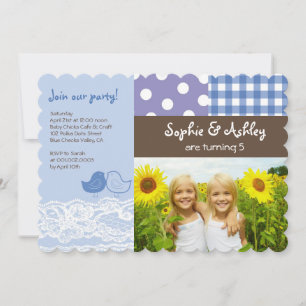 Whimsical Twin Birds Lace Birthday Party Photo Invitation