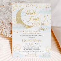 Whimsical Twinkle Little Star Blue Baby Shower