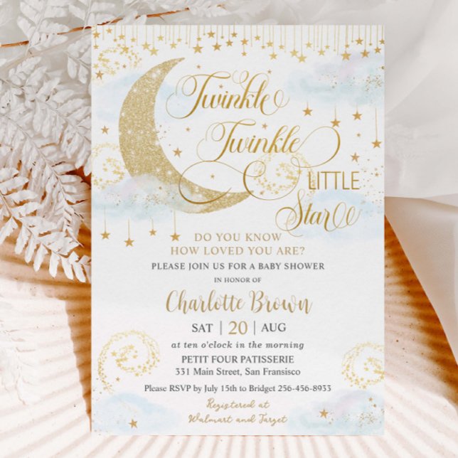 Whimsical Twinkle Little Star Blue Baby Shower  Invitation (Creator Uploaded)