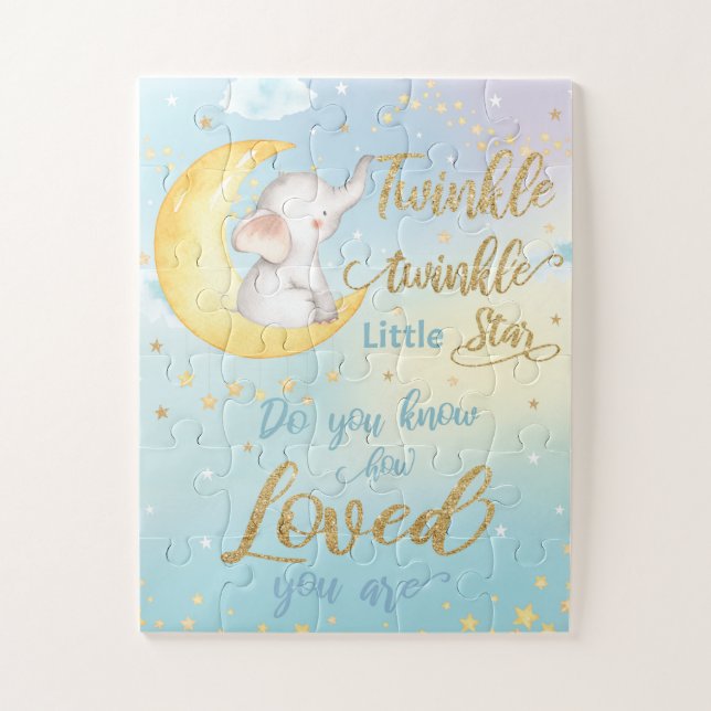 Whimsical Twinkle Little Star Elephant Nursery Jigsaw Puzzle (Vertical)