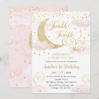 Whimsical Twinkle Little Star Pink 1st Birthday