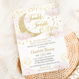 Whimsical Twinkle Little Star Pink Baby Shower  Invitation