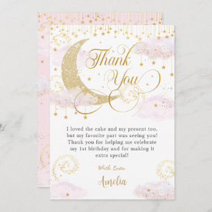 Whimsical Twinkle Little Star Pink Baby Shower  Thank You Card