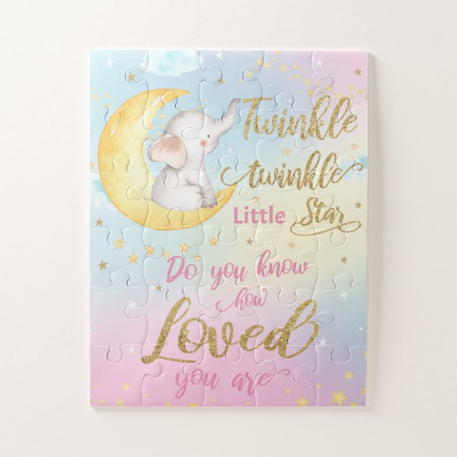 Whimsical Twinkle Twinkle Little Star Elephant Jigsaw Puzzle (Vertical)
