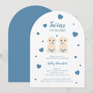 Whimsical Twins Baby Shower Blue Hearts LPM26 Invitation